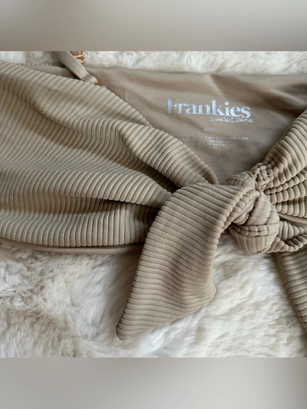 Frankie's Bikinis Enzo Tan/Earth/Nude Ribbed Bow Tie Front Bikini Top